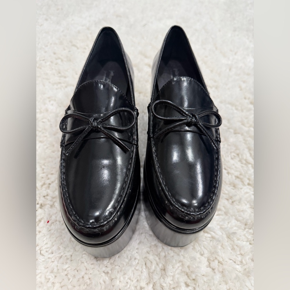 Jeffrey Campbell Black Platform Loafers with Bow - Picture 2 of 8